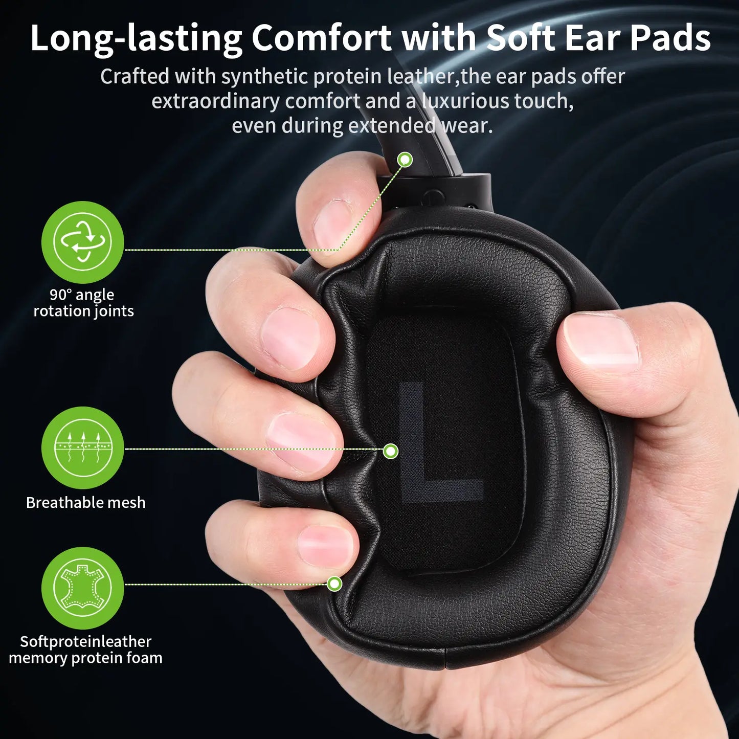 【US】ANCAMITA Hybrid Active Noise Cancelling Over-Ear Wireless Bluetooth Headphones – 50H Playtime, Foldable Design, Deep Bass, App EQ, Transparency Mode