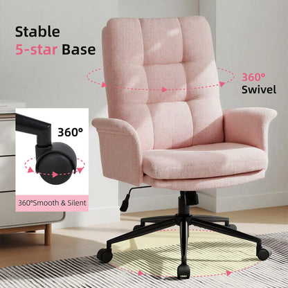 【Deal】Ermnois Ergonomic Upholstered Home Office Chair, Modern High Back Computer Desk Chair with Wheels, Ergonomic, Adjustable Height