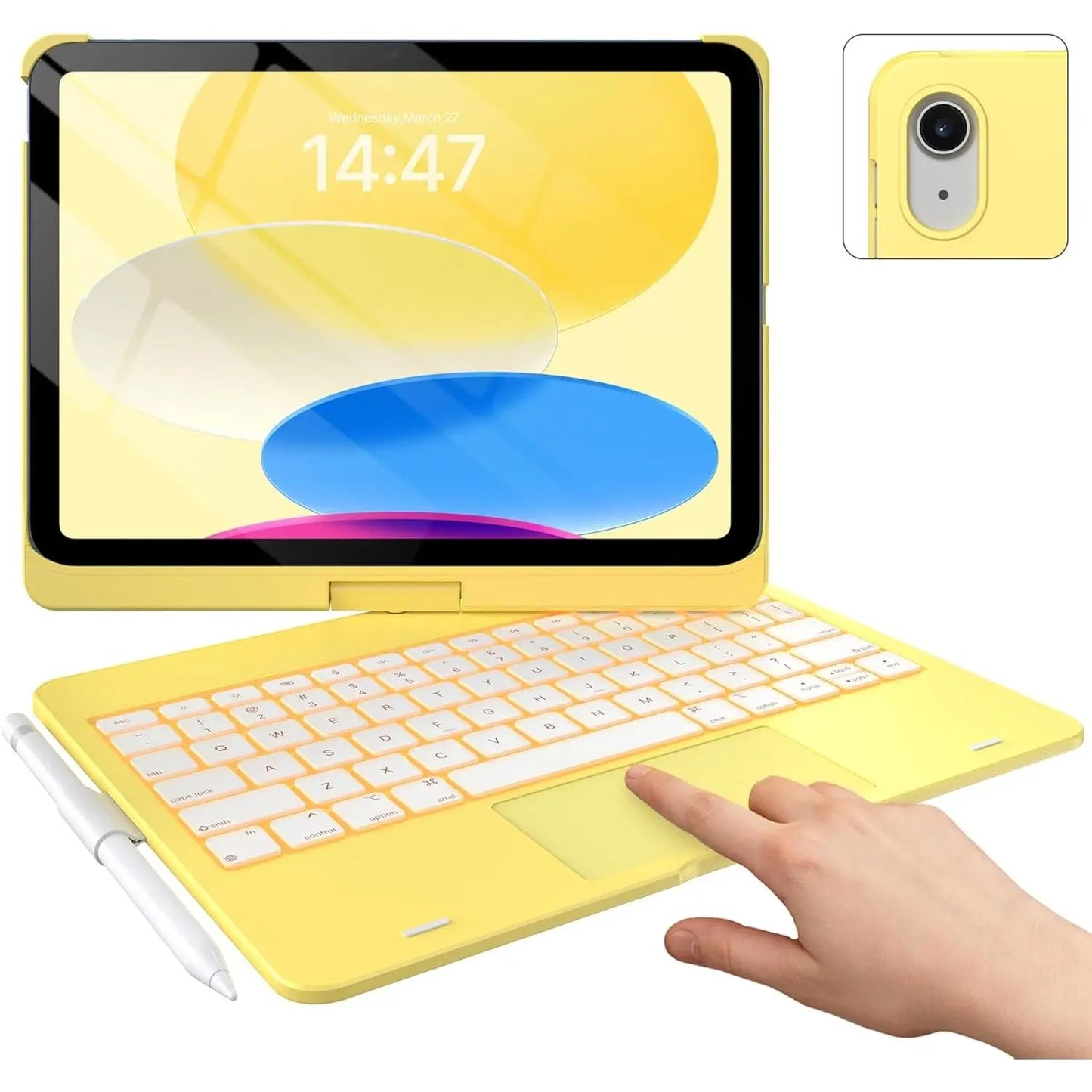 Touch Ipad 10Th Generation Case with Keyboard (10.9", 2022), Multi-Touch Trackpad, 10 Color Backlight, 360? Rotatable, Thin & Light for Ipad 10Th Gen 10.9 (Raspberry)