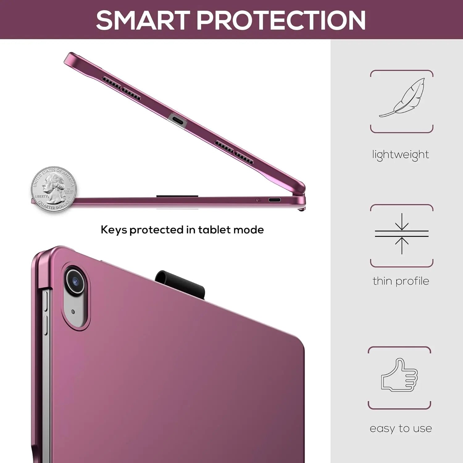 Touch Ipad 10Th Generation Case with Keyboard (10.9", 2022), Multi-Touch Trackpad, 10 Color Backlight, 360? Rotatable, Thin & Light for Ipad 10Th Gen 10.9 (Raspberry)