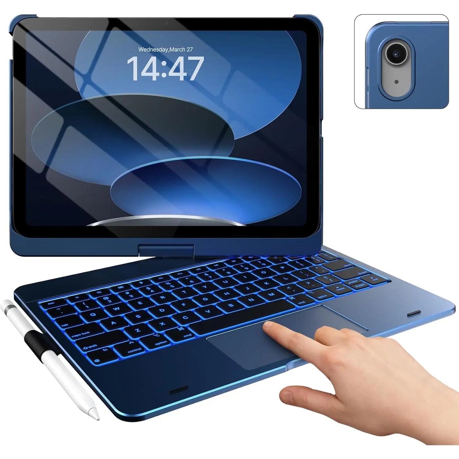 Touch Ipad 10Th Generation Case with Keyboard (10.9", 2022), Multi-Touch Trackpad, 10 Color Backlight, 360? Rotatable, Thin & Light for Ipad 10Th Gen 10.9 (Raspberry)