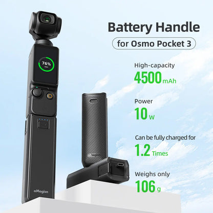 Charging Battery Handle for DJI Osmo Pocket 4P/4/3, 4500Mah Extended Grip with 1/4 Thread for Travel Vlogging